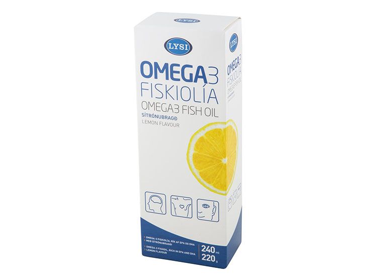 Lysi - olej rybny Omega-3 240 ml / 220 g Olej rybny Omega-3 o smaku cytrynowym. Pomaga w utrzymaniu prawidłowego funkcjonowania mózgu Lýsi