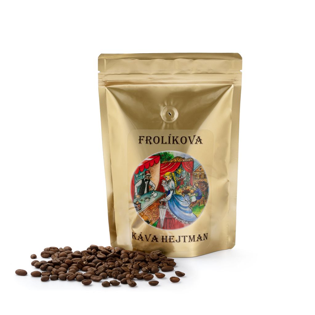 Kawa Frolík Hejtman 250 g, tak jak w przypadku wszystkich naszych kaw, wykorzystuje surowce najwyższej jakości. Ekskluzywność tej mieszanki wynika ze stosunku Robusty do Arabiki, gdzie znajduje się większy udział Arabiki niż kawy z Borohrádku, co pow Jan Frolík - Pražírna kávy